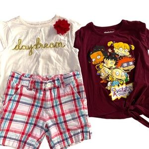 Girls Rugrats Burgundy Tee Shirt Crazy8 Daydream shirt J Khaki Plaid